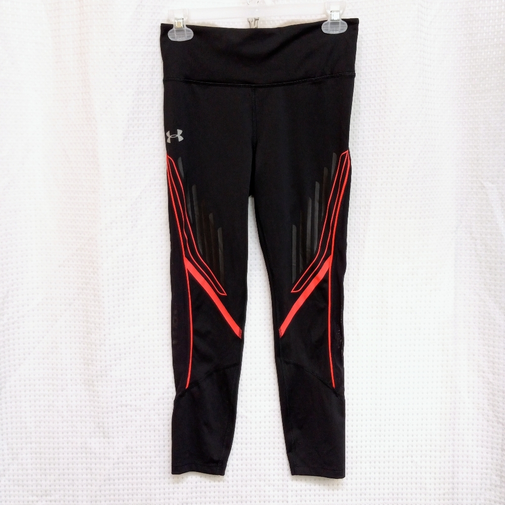 Medium UNDER ARMOUR Black Neon Pink Compression Sheer See Through Reflective Leg